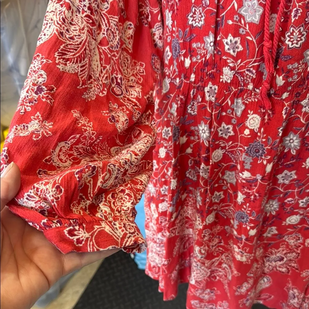 Free People Red Floral Long Sleeve Dress - Image 5