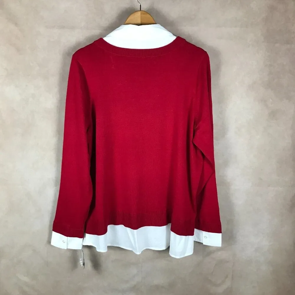 Charter Club  Plus Size Red Sweater Layered Look with Faux Pearls NWT 2X - Image 6