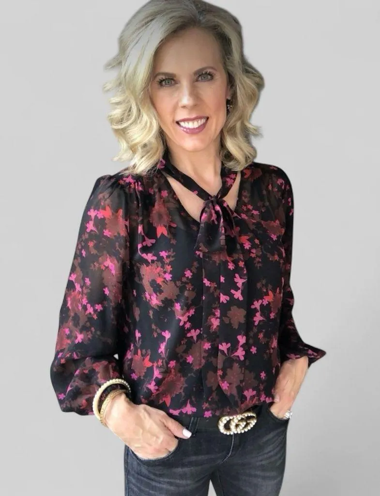 CAbi Style #3860 Candlelight Floral Sheer Long Sleeve Elastic Cuff Blouse Sz XS - Image 7