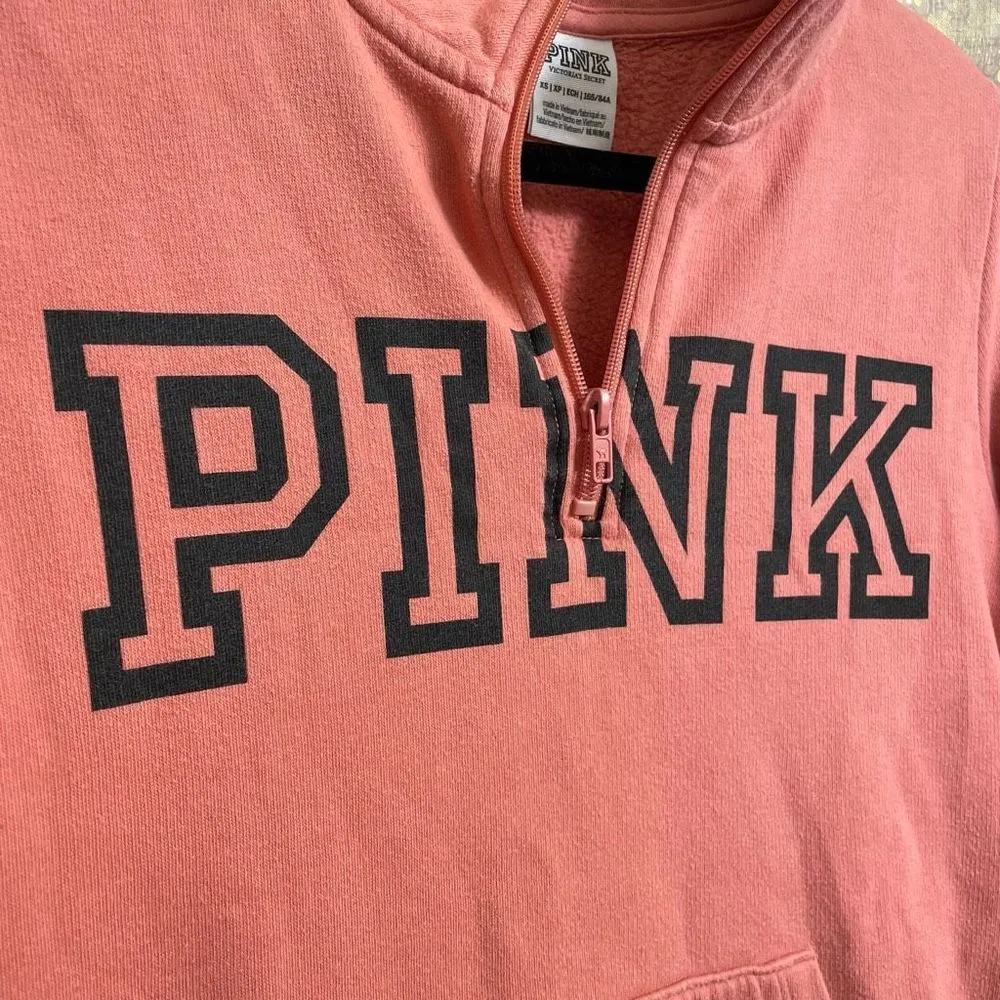 PINK Muted Coral Peach Logo Pullover 1/4 Zip Sweater XS - Image 4