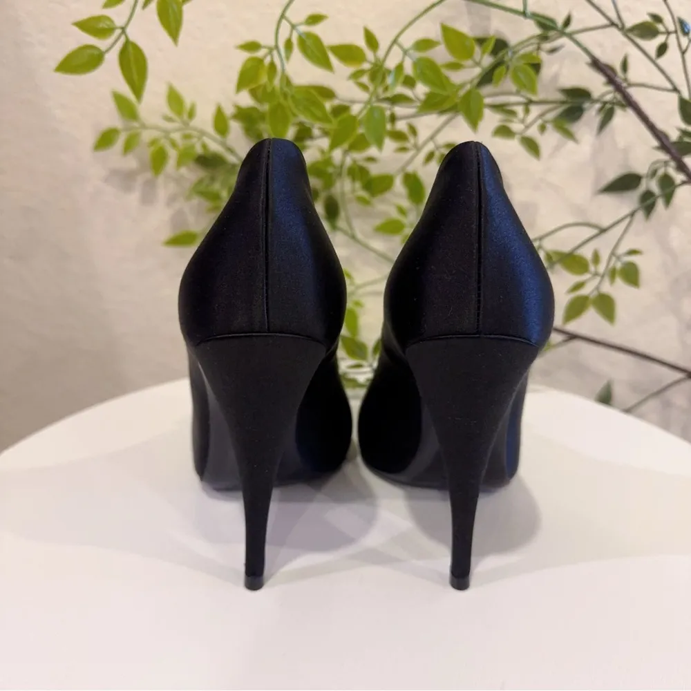 Authentic Saint Laurent Black Frankly 115 Satin Peep Pump Sandals Size 38.5 NIB - Image 6