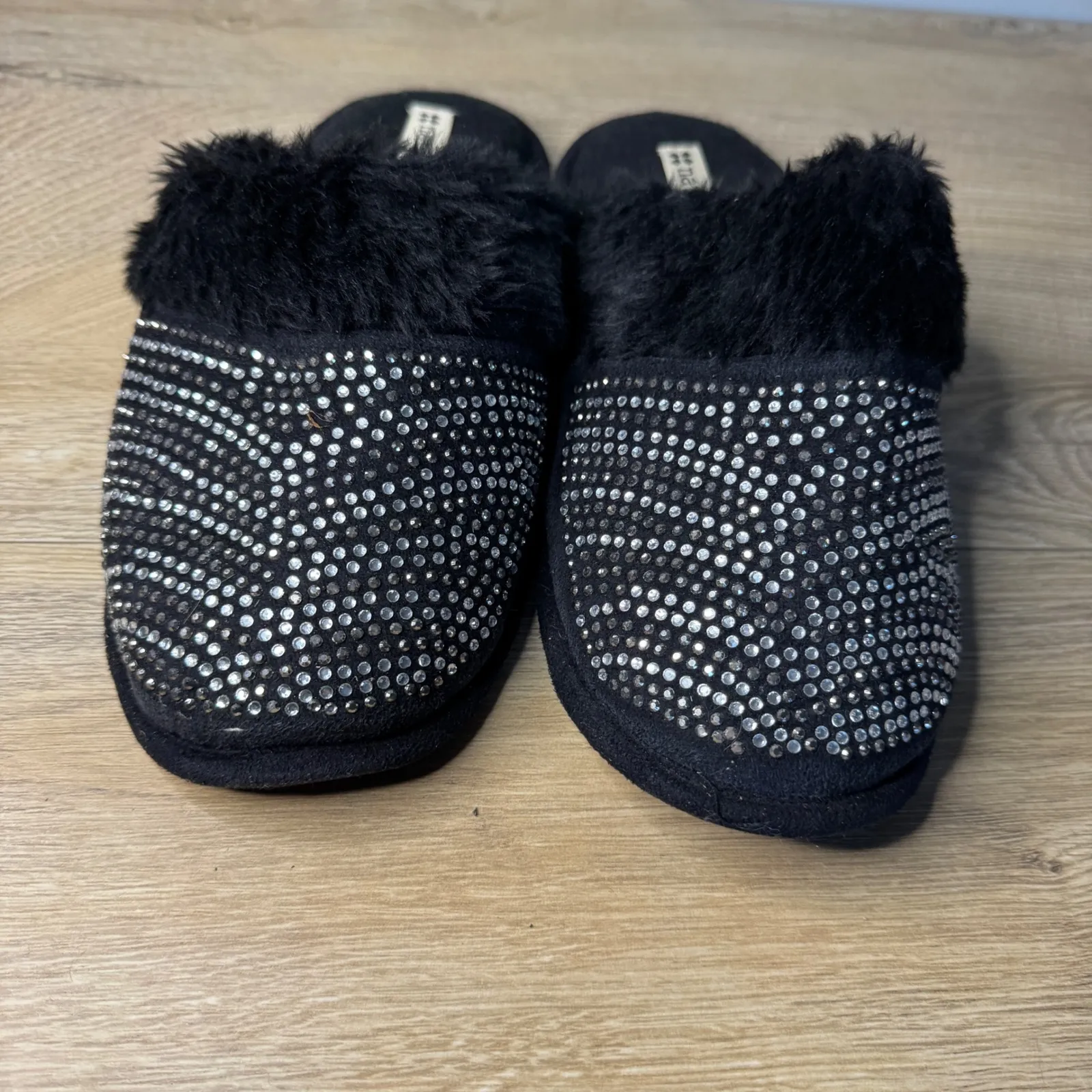 Naturalizer Slippers Black Rhinestone Faux Fur Lined Womens Size‎ M (7-8) - Image 3