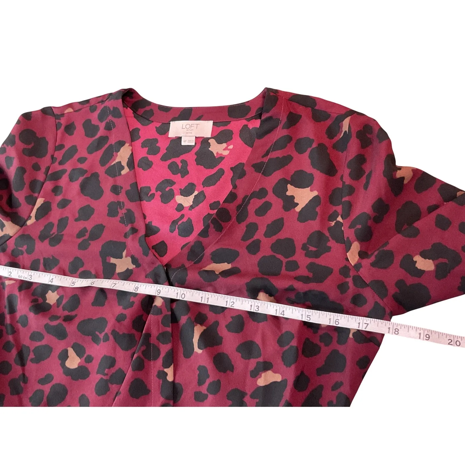 LOFT Petite Wrap Dress Leopard Print Burgundy Long Sleeve Tie Waist 4P - Image 6