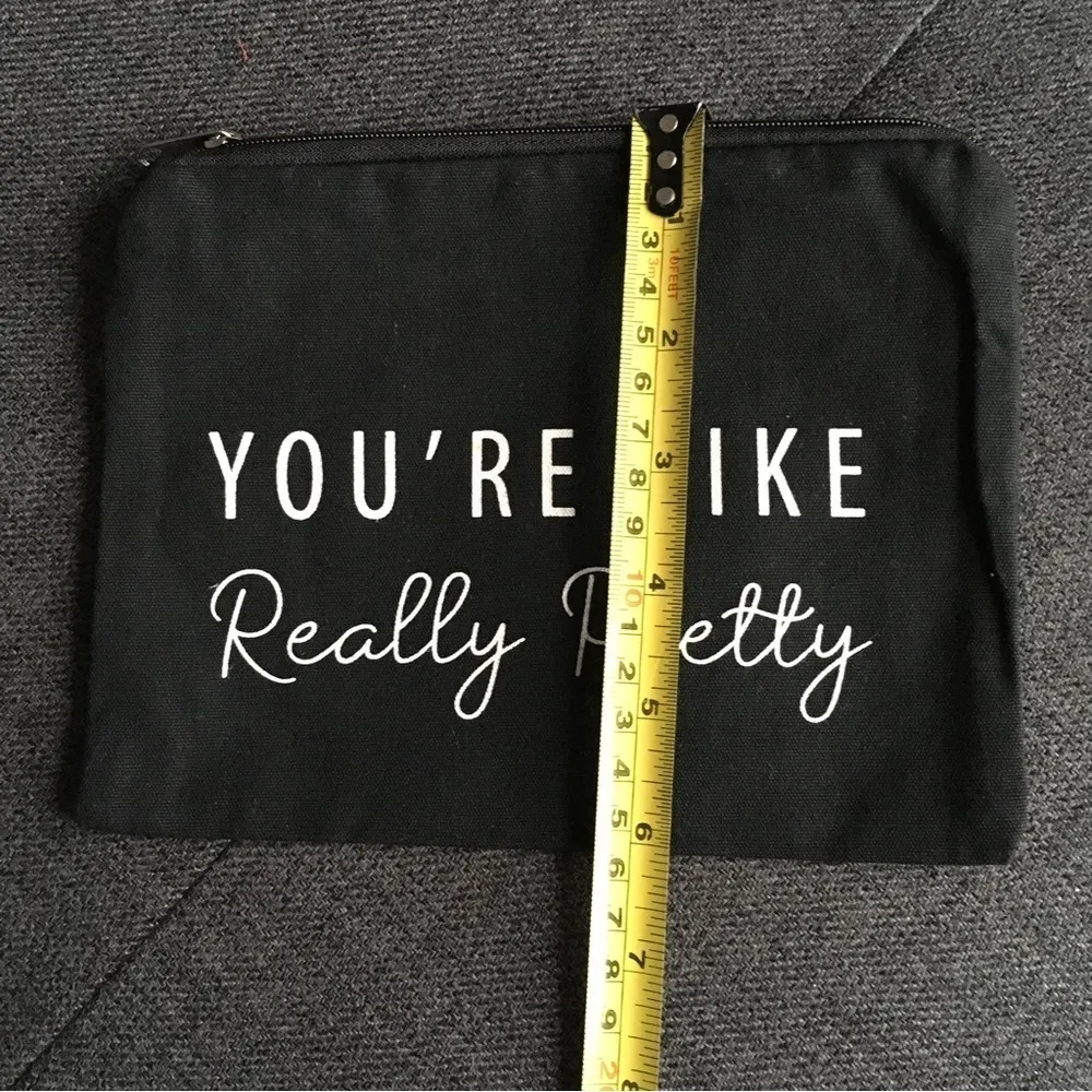 “You’re Like Really Pretty” Makeup Bag, Travel Pouch, Black, White Black - Image 5