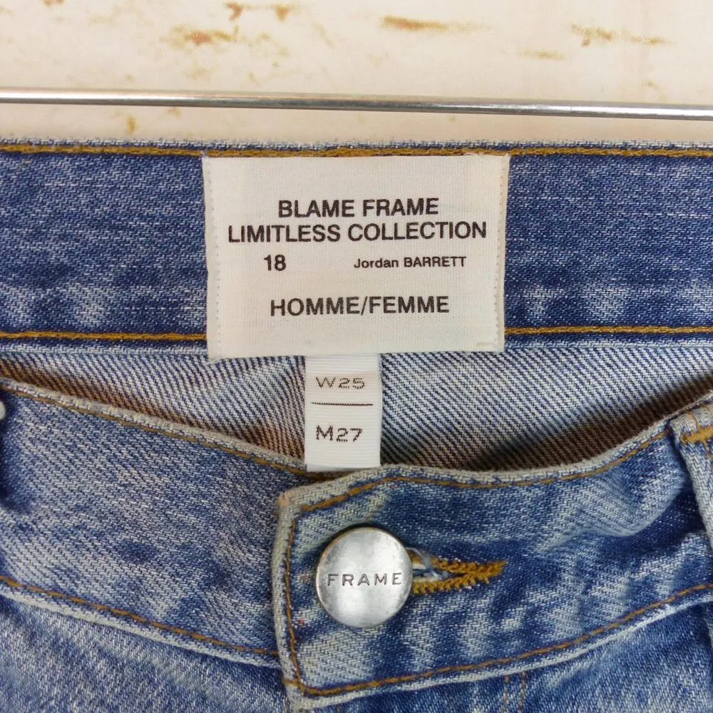 Frame X Jordan Barrett Paint Splatter Jeans W 25, M 27 Blue Zip Fly Grunge NWOT - Image 7