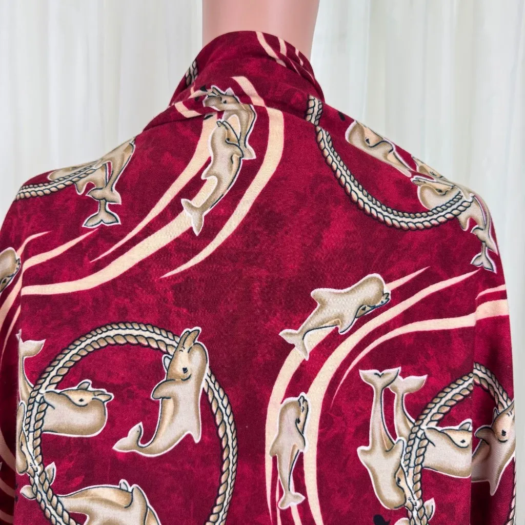 NWOT Women's Shore Line Dolphin Print Scarf Wrap Shawl Cape 66” x 45” Burgundy - Image 7