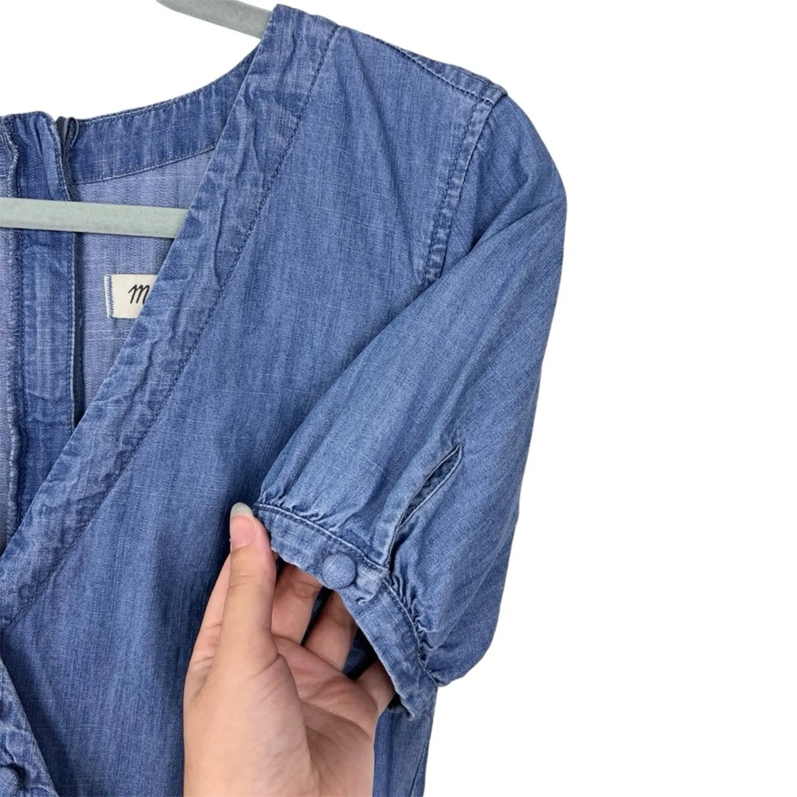Madewell Chambray Denim Button-Wrap Romper 0/XS Retro - Image 3