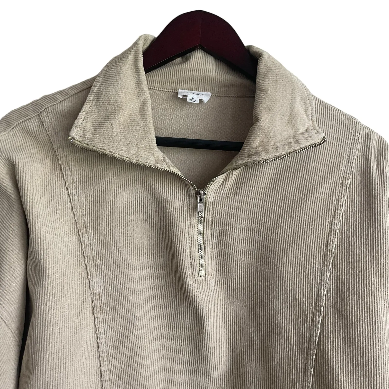 Le Lis‎ Women Top M Beige Collared 1/4 Zip Popover Corduroy Shacket Gorpcore - Image 9