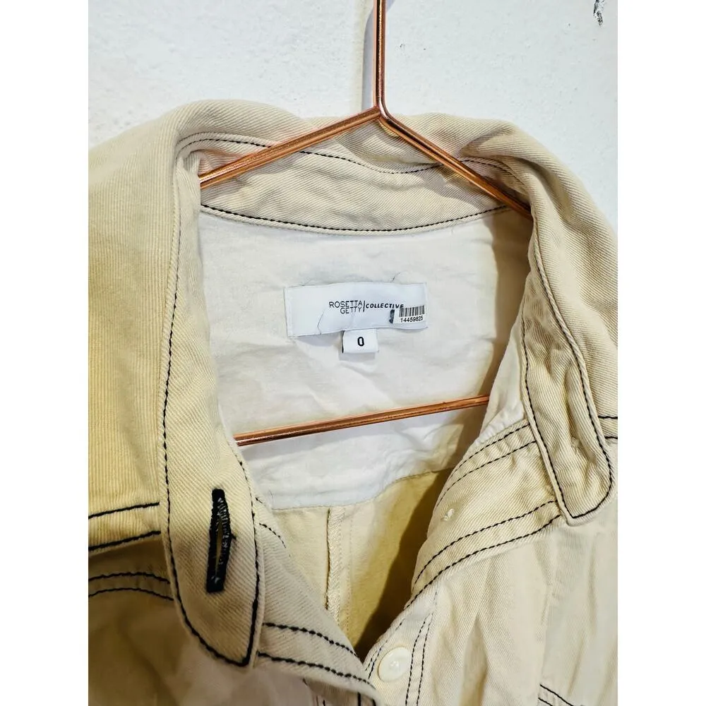 ROSETTA GETTY x RTR Beige Twill Collared Short Sleeve Bone Stitching Dress 0 - Image 6