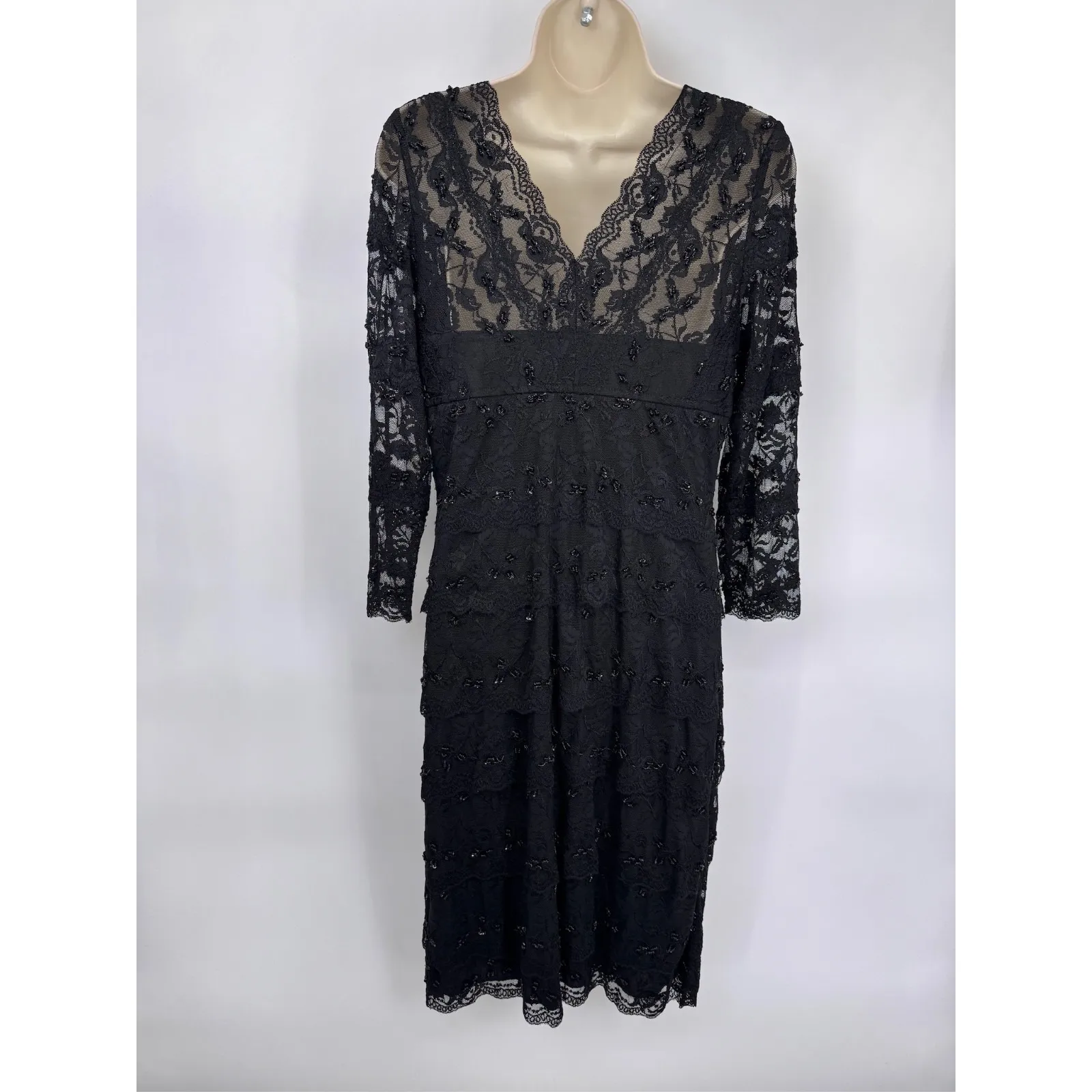 Vintage Marina Dress Womens 8 Black Lace Sequin Whimsigoth Modest Formal - Image 10