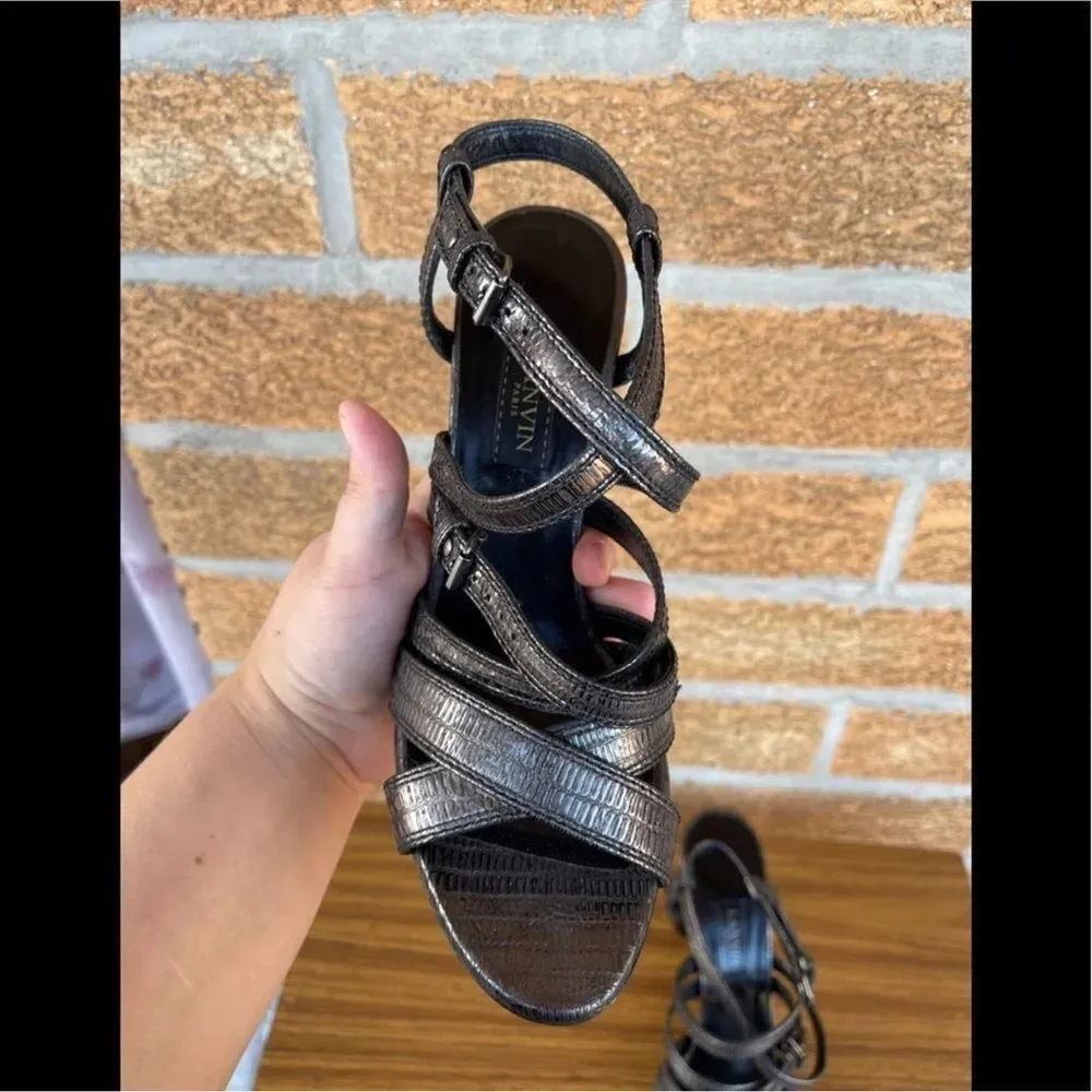 Lanvin Paris cylinder heel pewter shoes 39.5/8.5 Gray - Image 4