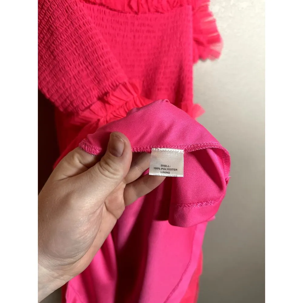 Lace & Beads Hot Pink Smocked Top Tulle Skirt Dress Size 28 Womens Plus Size - Image 5