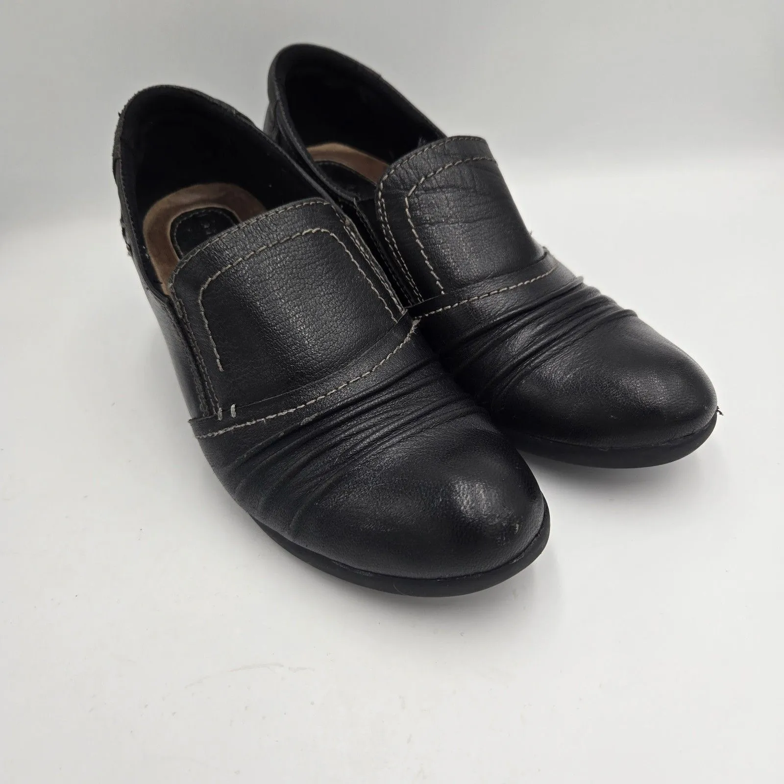 Earth Origins Women Loafers Leather Black SlipOn Sz 8.5 M Derby Shoes Block Heel - Image 2