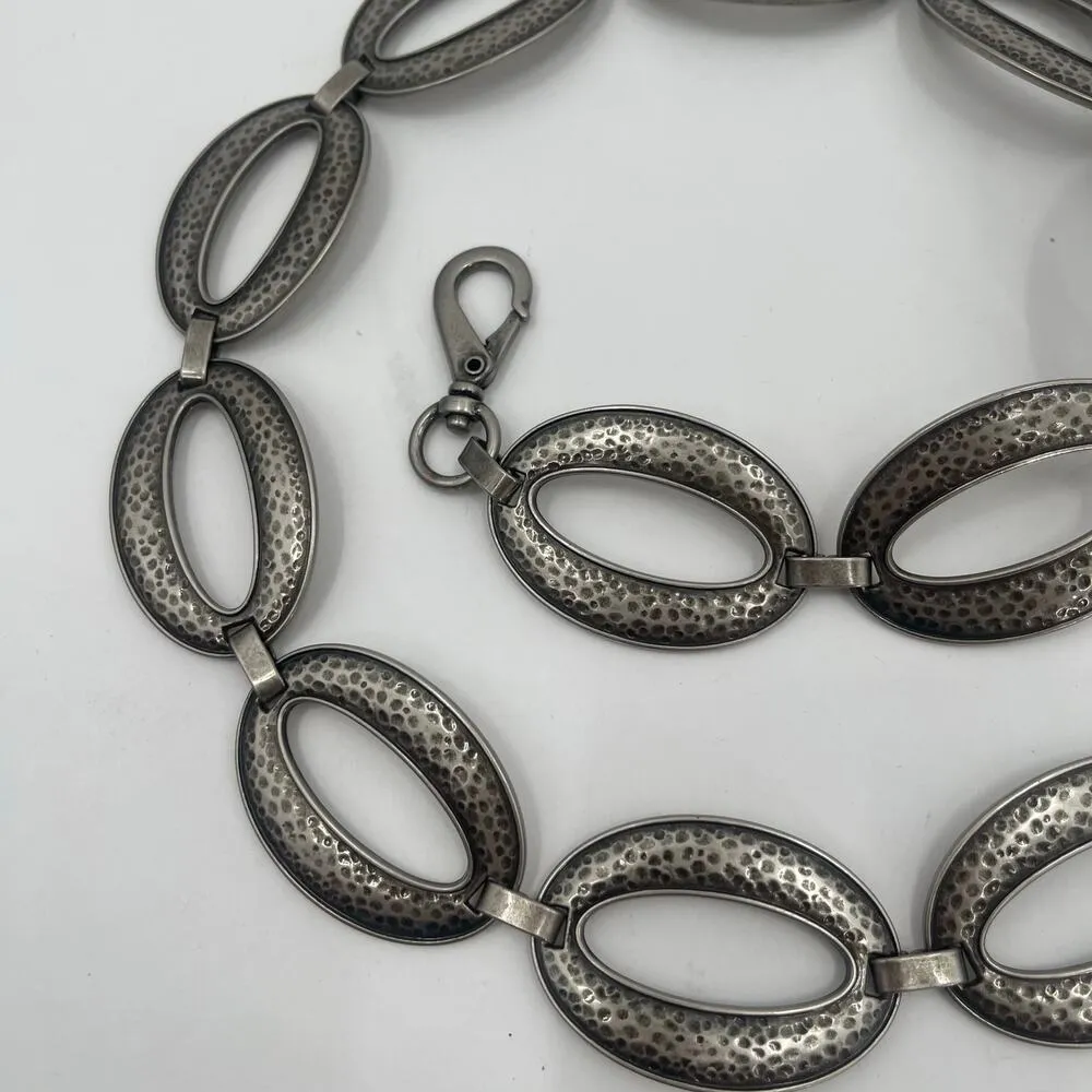 Fossil Belt Y2K 90's Metal Chain Oval Links Boho Adjustable Hammered Silver - Image 5