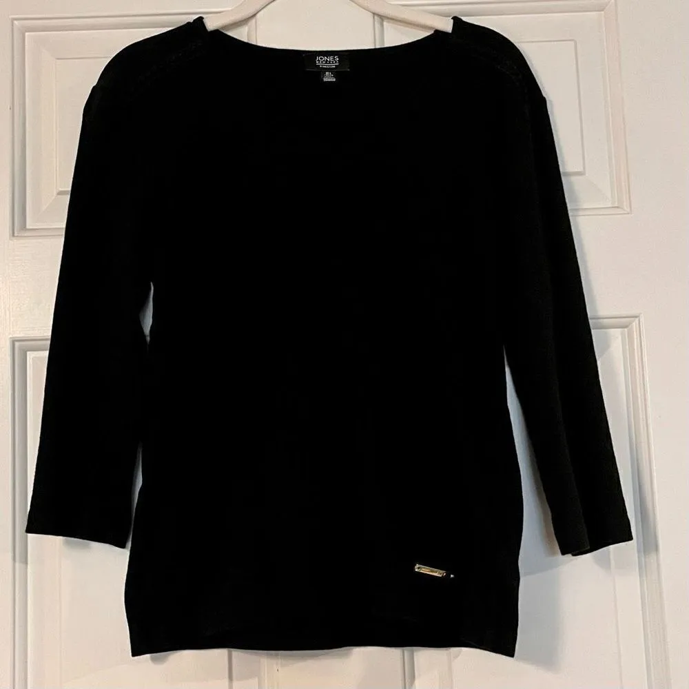 Jones New York 3/4 Sleeves Embellishment At Shoulder Black Shirt - Image 2