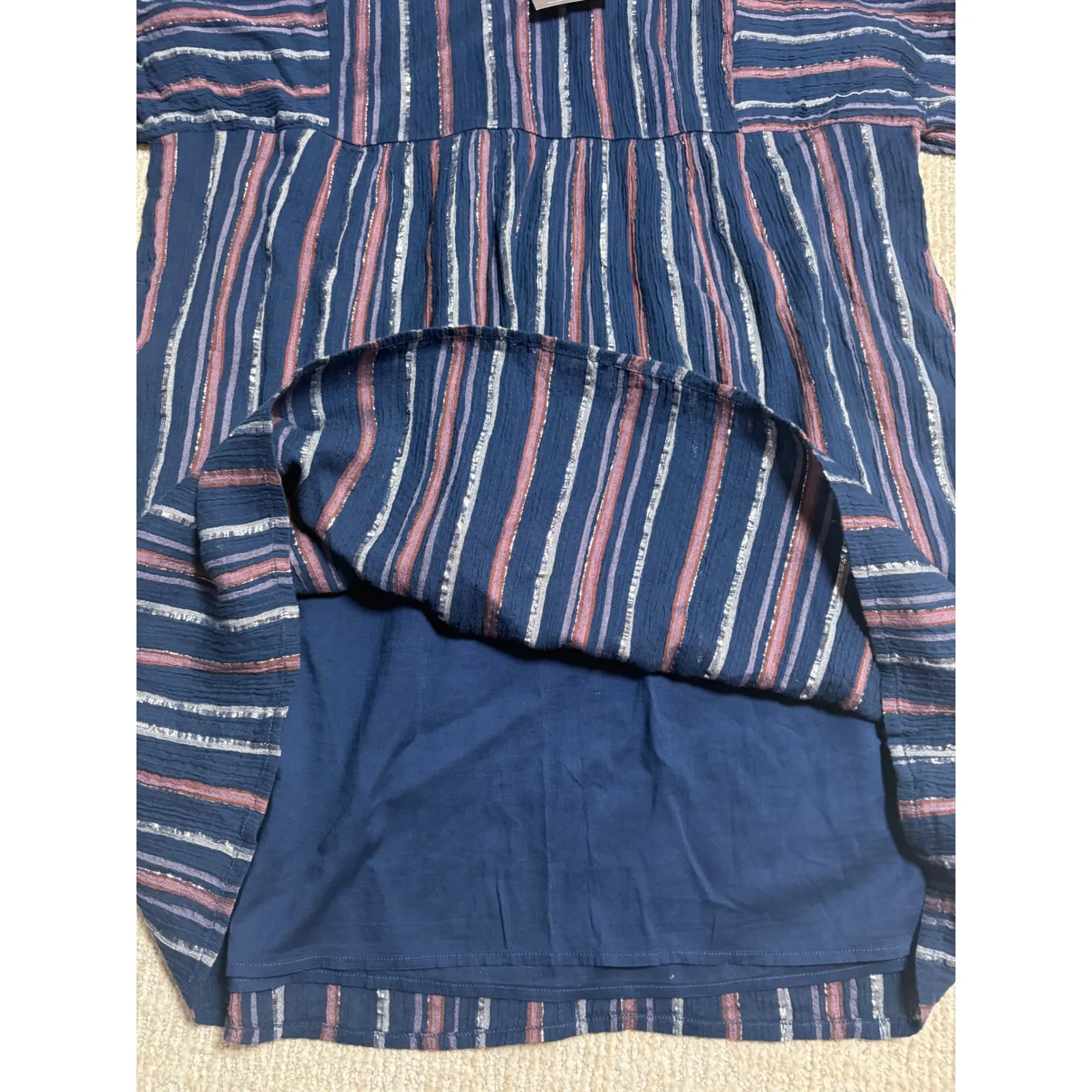 Garnet‎ Hill NWT Lola Shimmering Organic Striped V Neck Flutter Sleeve Dress XL - Image 11