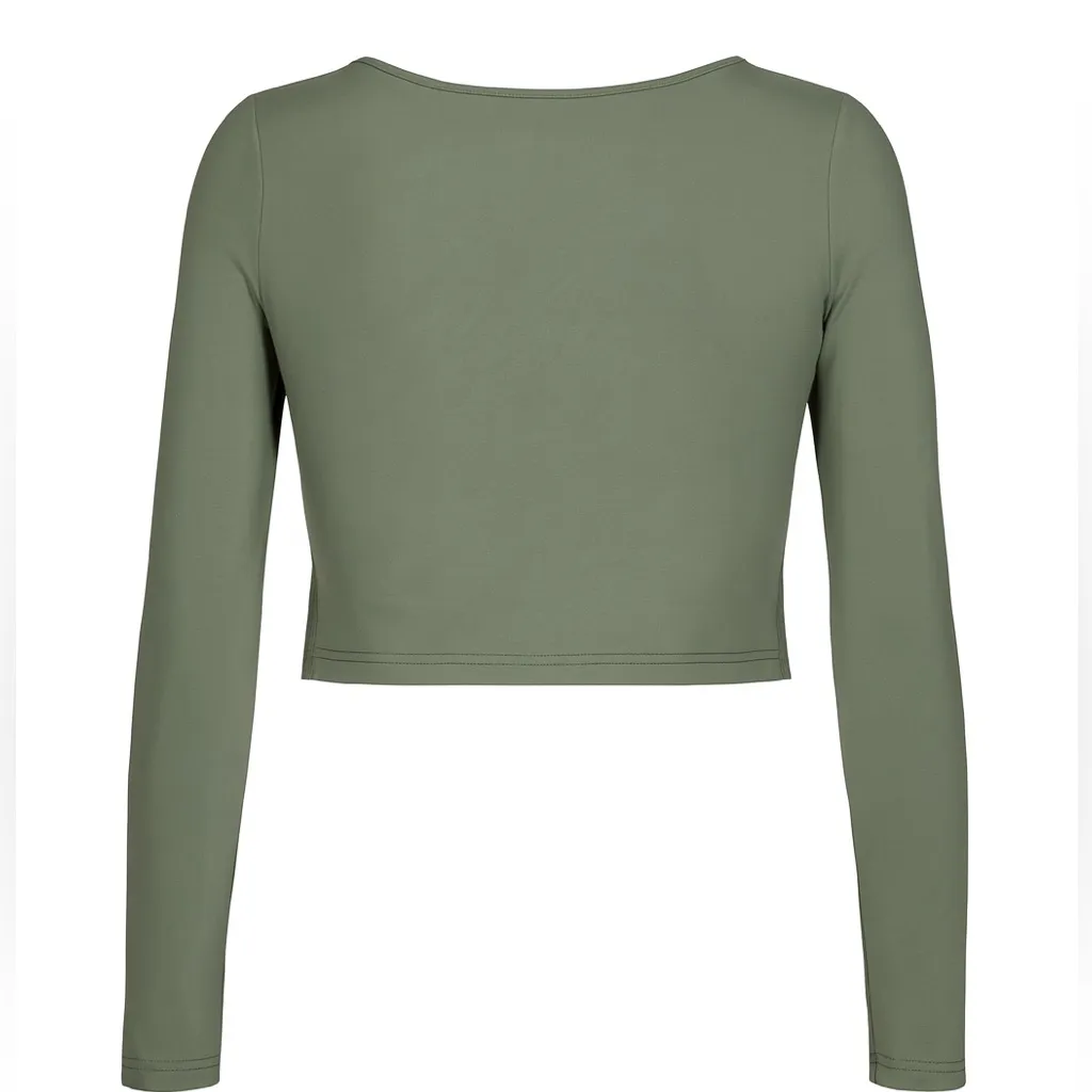 Amazon Olive Long Sleeve Crop Top - Image 2