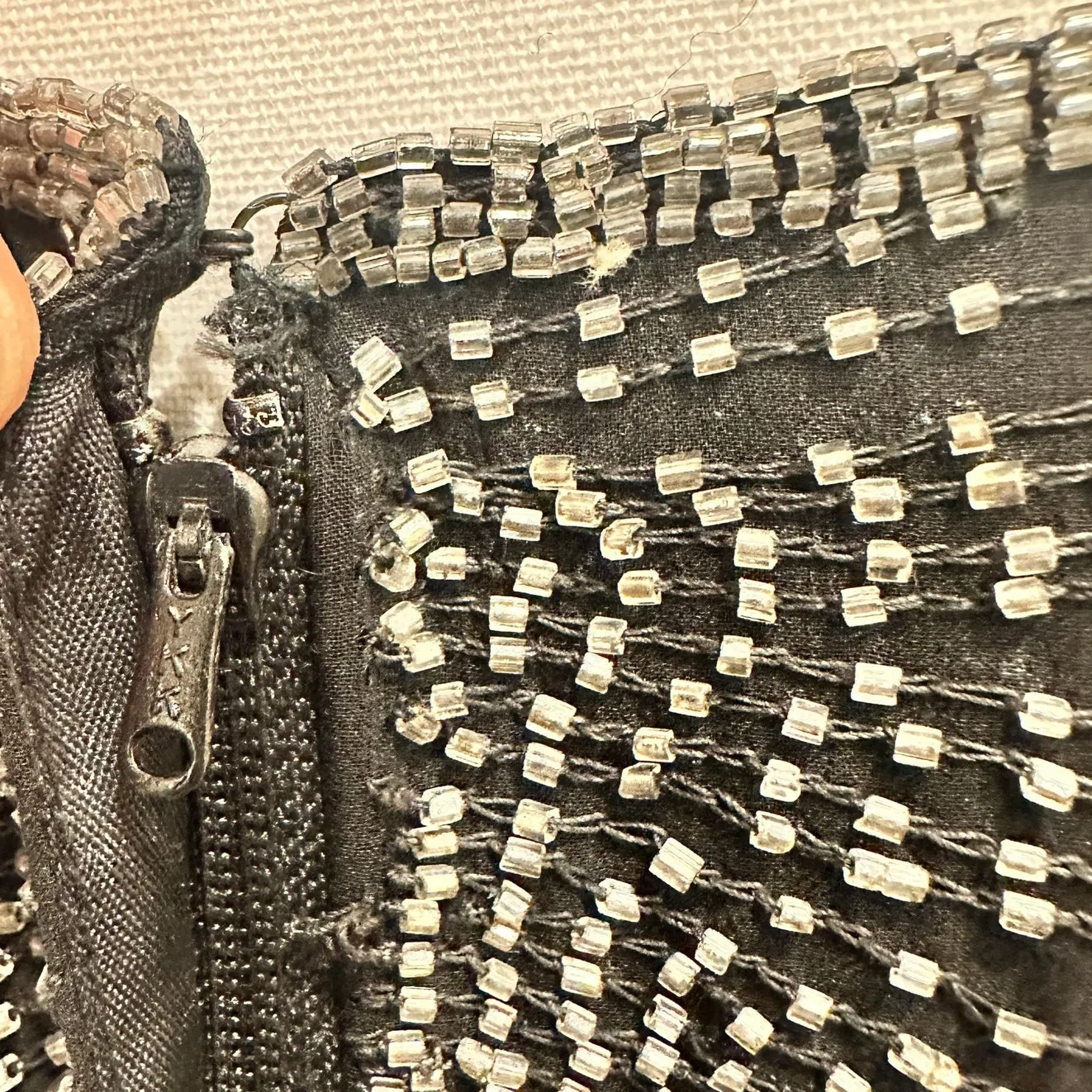 Vintage 80s Stenay Woman Black Silk Beaded Sequin Cocktail Shift Dress Art Deco Size 14 - Image 11