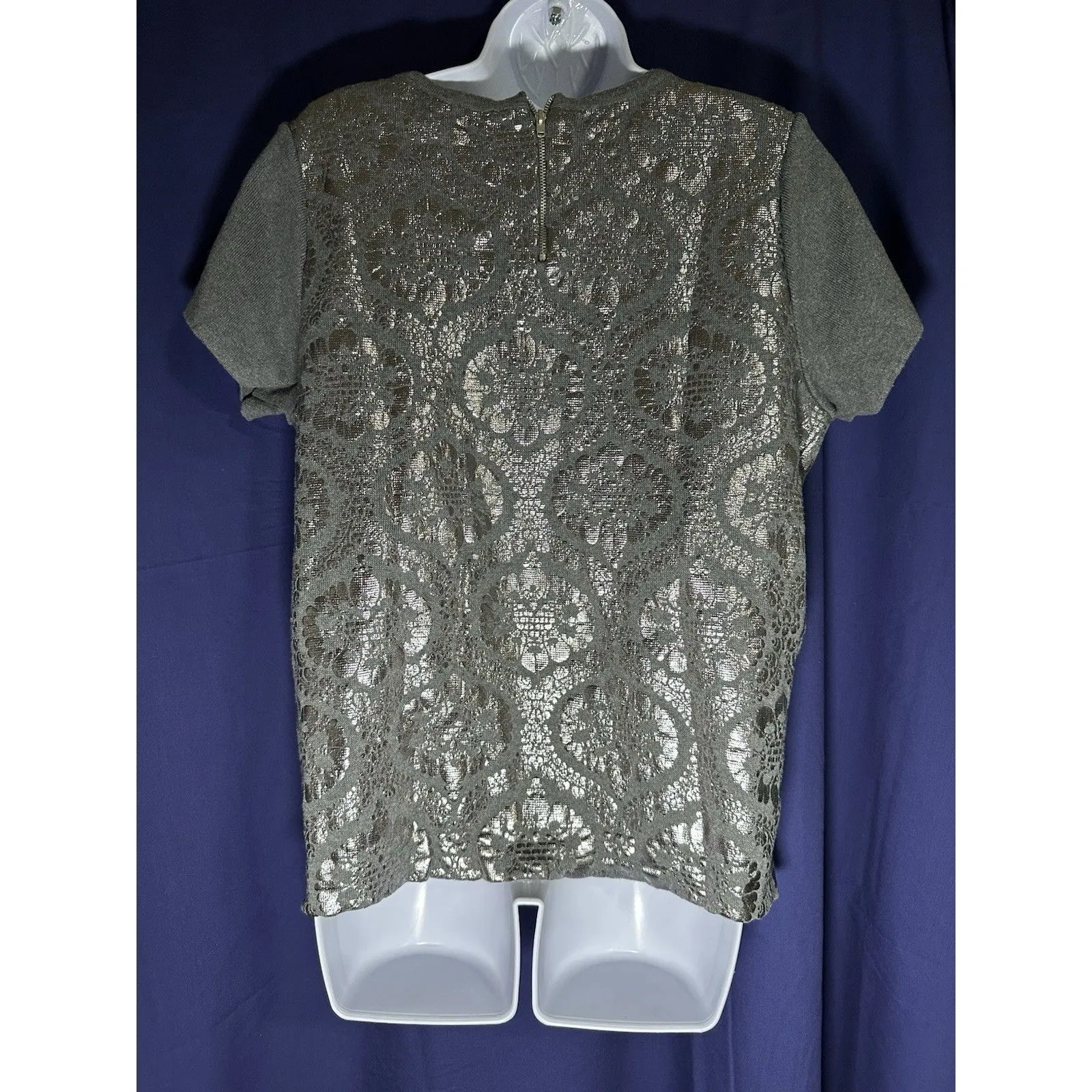 Anthropologie Moth Drawing Room Pullover Silver Foil Printed Top Shirt Size L Size L - Image 2
