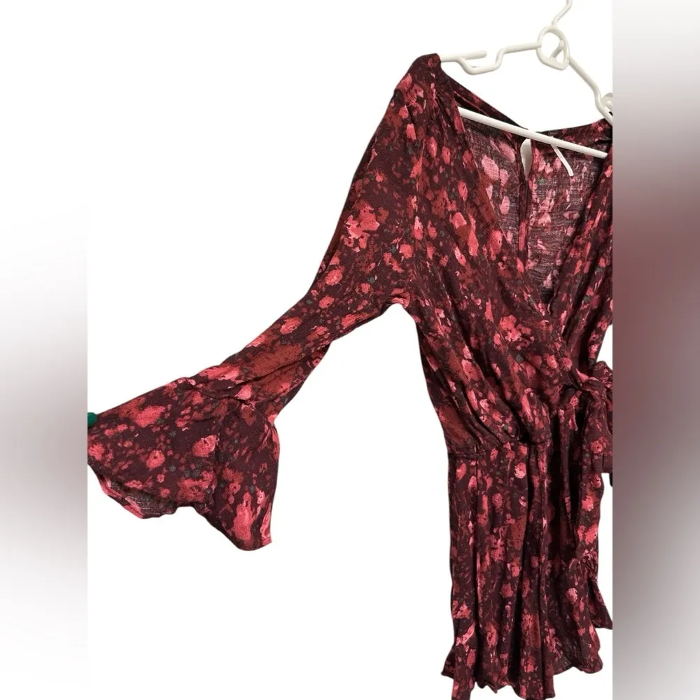 Free People All The Right Ruffles Playsuit Floral Foliage Wrap Shorts Romper - Image 4