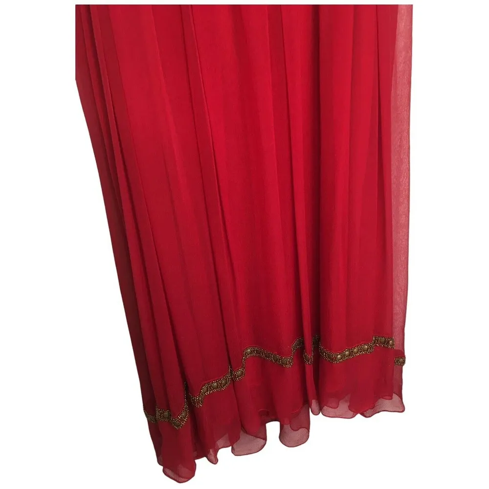 Adrianna Papell Evening Silk Embellished Beaded Gypsy Strap Dress Red 12 - Image 6