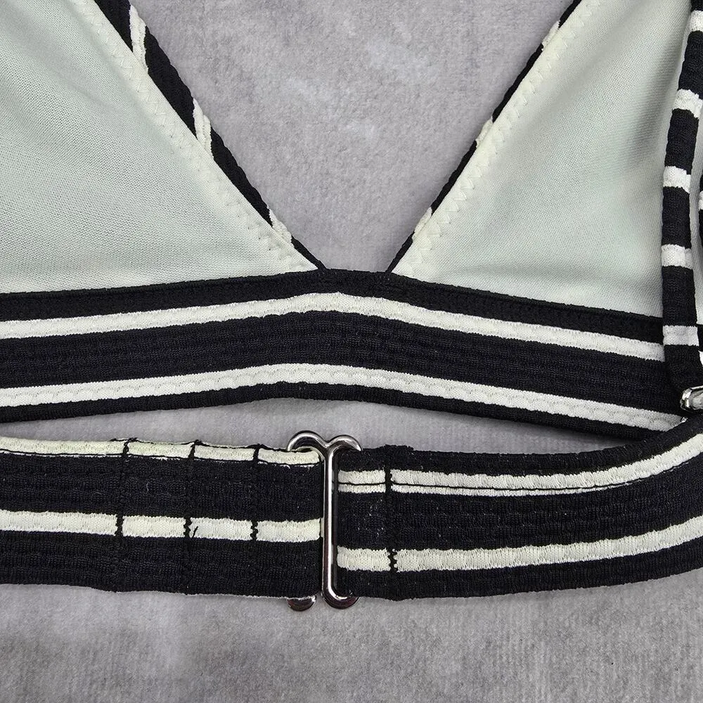 Shein Black White Stripe Triangle Adjustable Hook Bikini Top Swimwear Medium - Image 6
