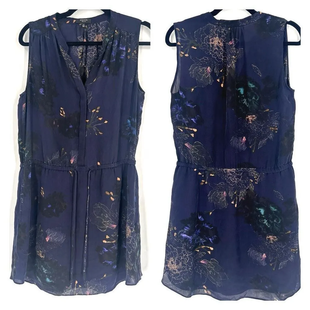 Babaton‎ Aritzia Women's Floral Silk Benedict Sleeveless Shirt Dress Navy Medium - Image 13