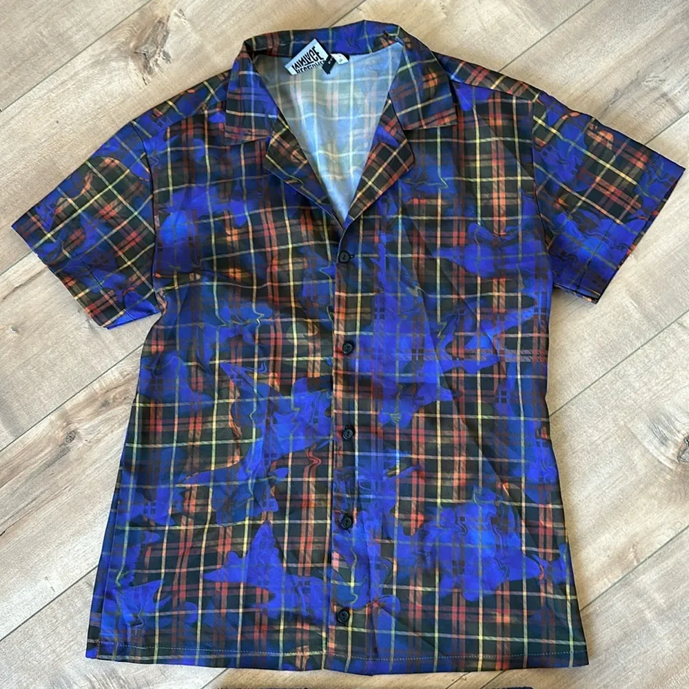 ASOS Reclaimed Vintage Unisex Plaid Checkered Shirt Pants Set Sz S Blue - Image 2