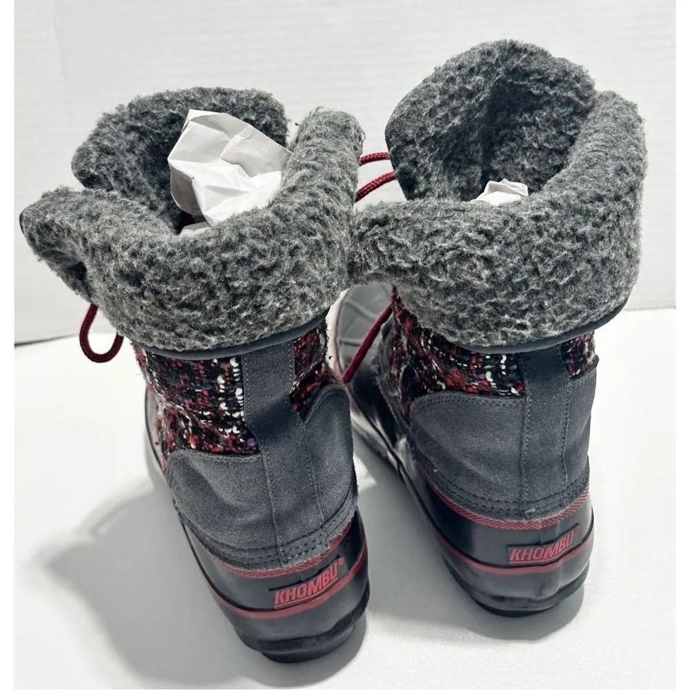 Khombu  Elysse Rubber Upper Water Resistant Boots Plaid Lace Up Black‎ Red 8 - Image 11