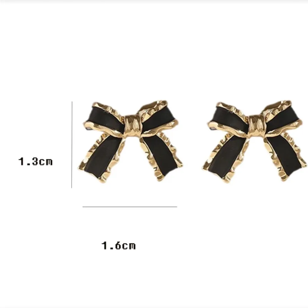 Gold and Black Bow Earrings - Image 4