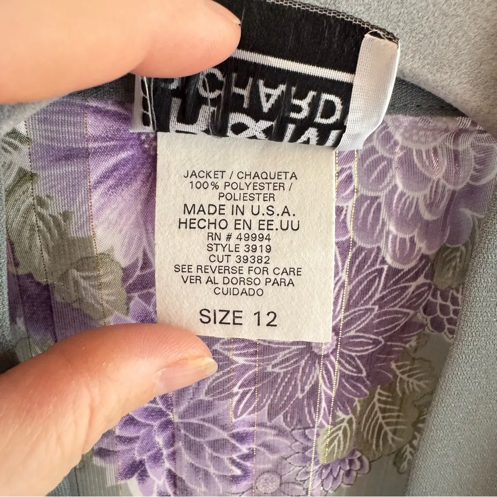 Vintage Deadstock NWT R&M Richards Sheer Floral Metallic Kimono Jacket Size 12 Green - Image 3