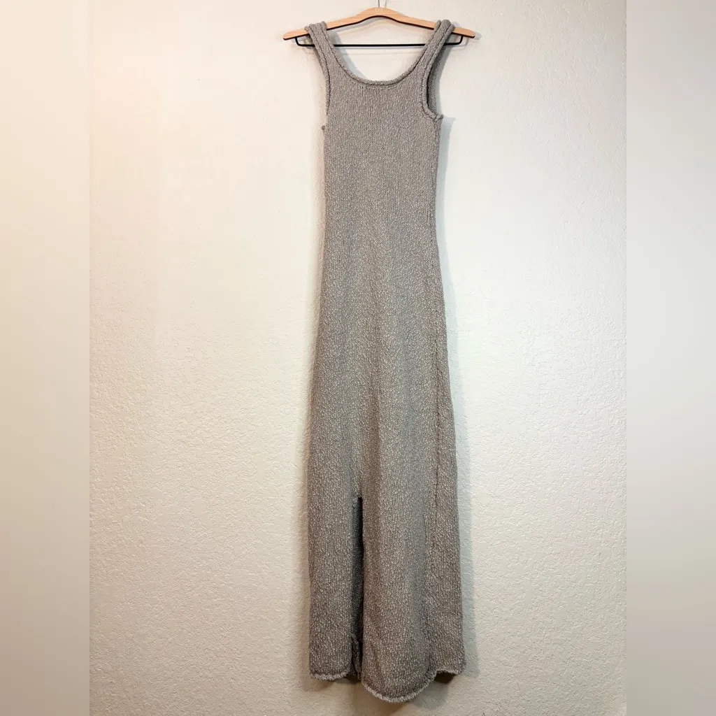 Stitch and Feather Knit Crochet Tank Midi Dress Taupe Gray Size M Size M - Image 3