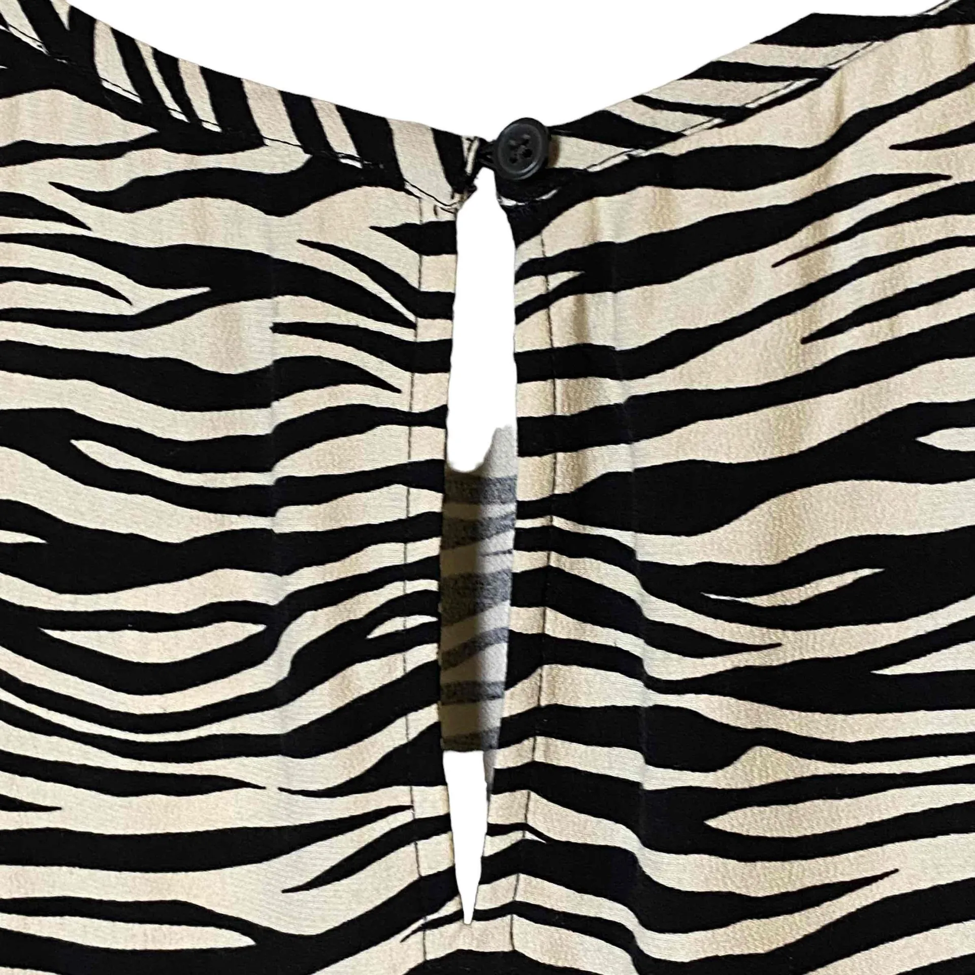 New LOFT Womens Black Beige Zebra Print Cinched‎ Puff Sleeve Size Large - Image 8