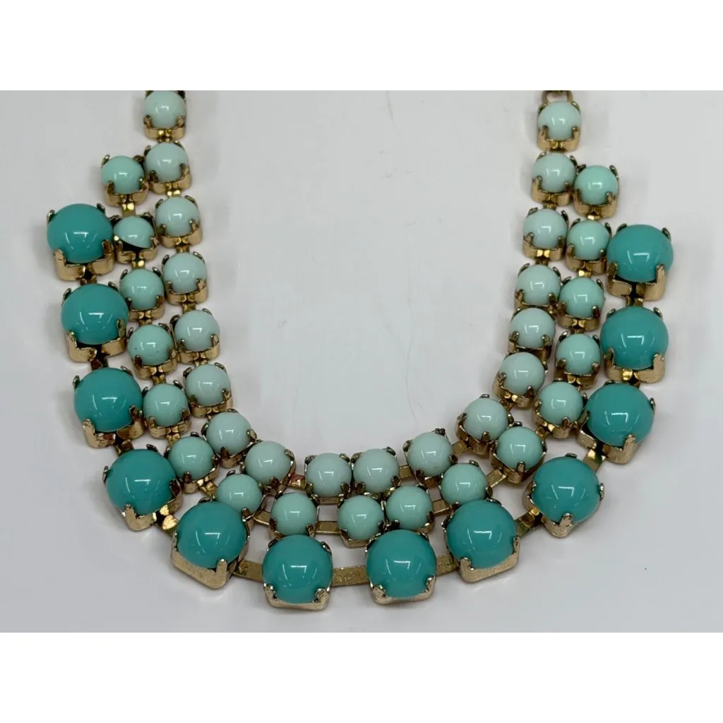 DressBerry Green Beaded Statement Necklace Gold Tone Chunky Collar Jewelry Teal - Image 2
