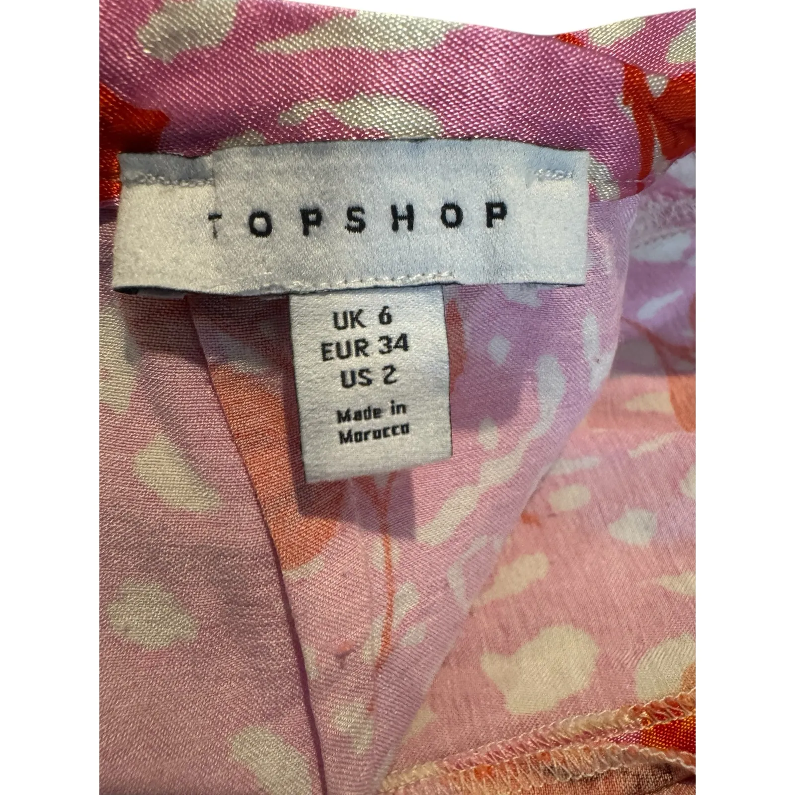 Topshop ASOS Pink Floral Midi Skirt Sz 2 Side Slit - Image 6