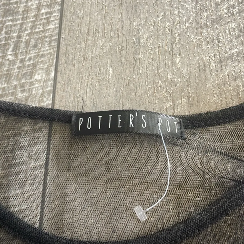 Potter's Pot Size Small Black Mesh Floral Embroidered Dress - Image 5