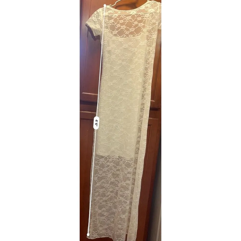 Wild Fable Women's Short Sleeve Maxi Dress, White Lace, Size XXS NWT - Image 3