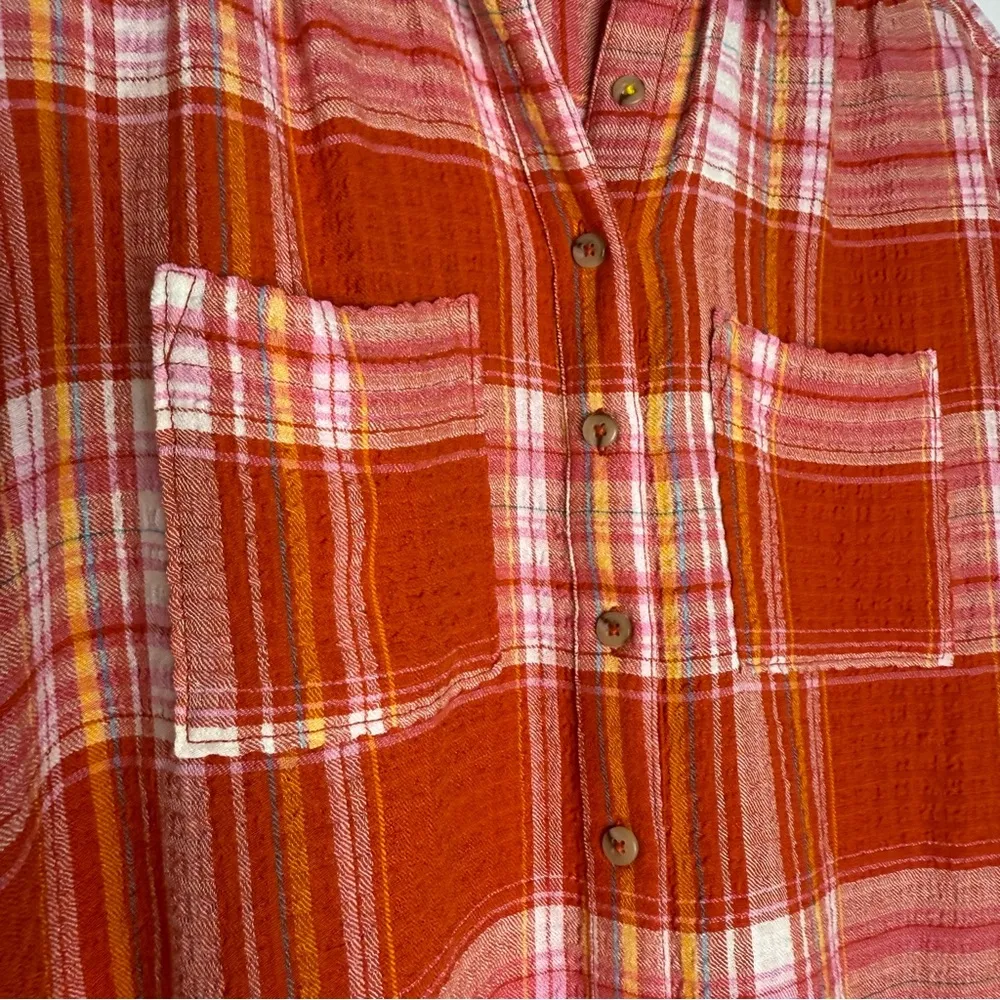 Pilcro Anthropologie The Hadley Relaxed Button-Down Shirt Orange Plaid XS - Image 5