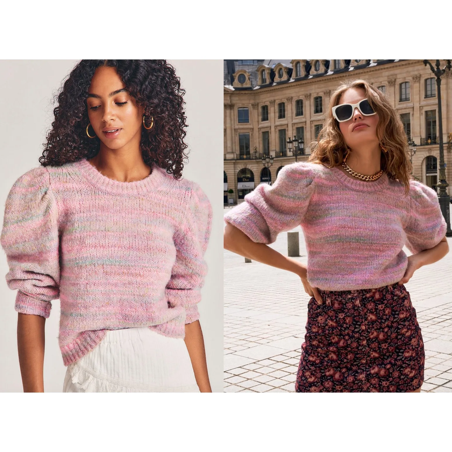 LoveShackFancy Aquarius Pullover Chunky Knit Sweater Pink Cloud Puff Sleeve sz M - Image 2