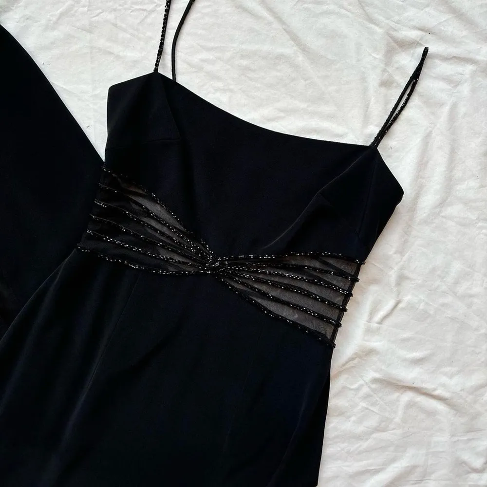 Vintage Black long dress with mesh panels and beaded sequin bead outline - Image 2