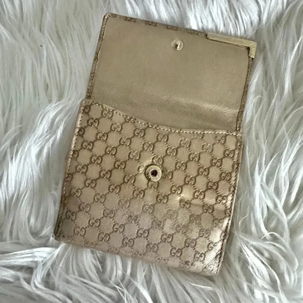 GUCCI | Authentic Vintage Unisex Canvas Compact Wallet Tan Brown Gold - Image 9