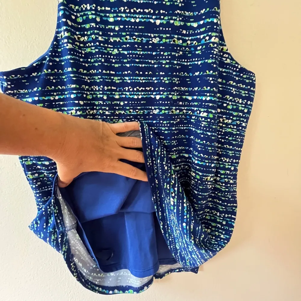 Cece Sz XS Halter Blue Neon Dots Striped‎ Fully Lined Tank Top Pullover Stretch - Image 2