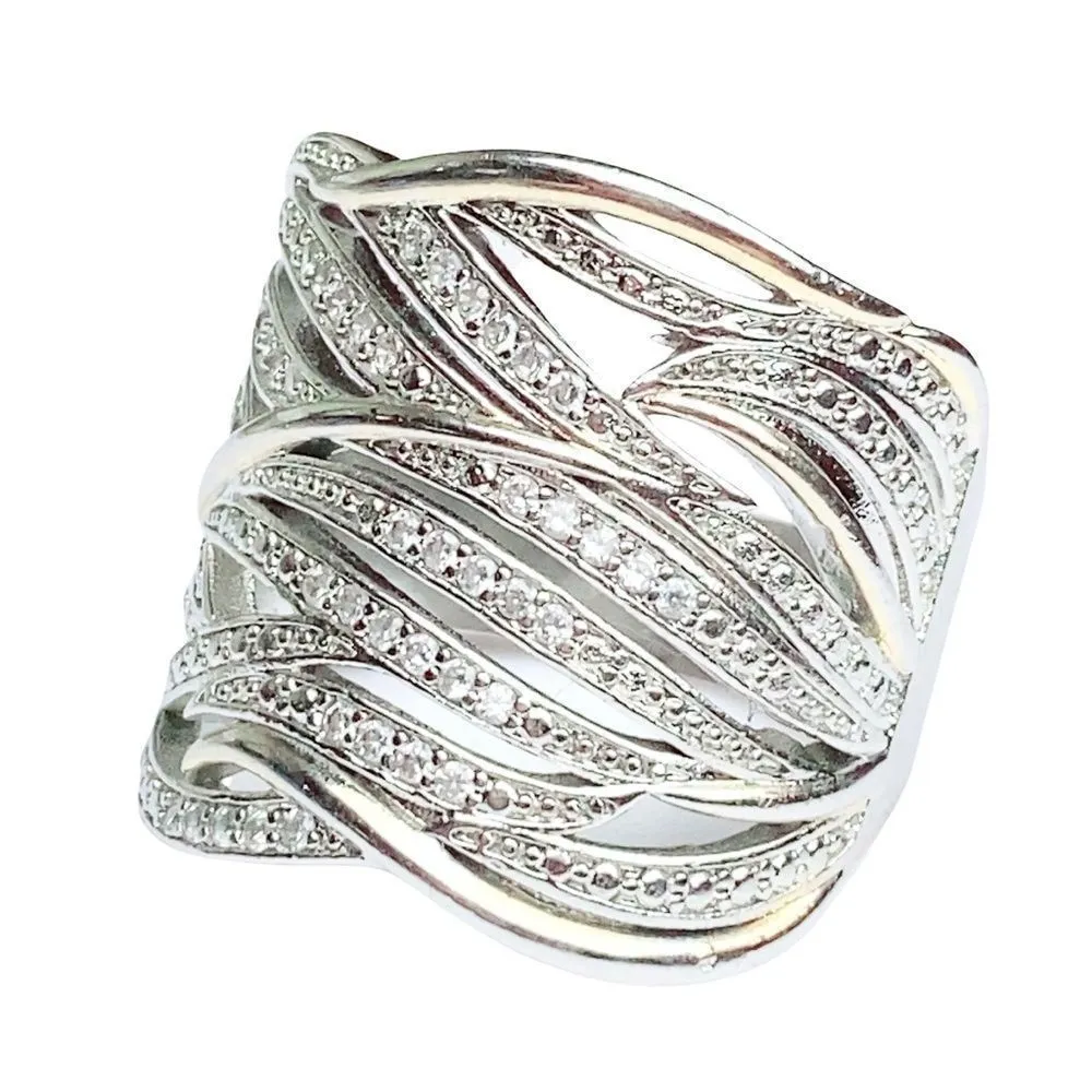 Gorgeous Cocktail Dinner Wide Stunning Ring Sz 8 - Image 4