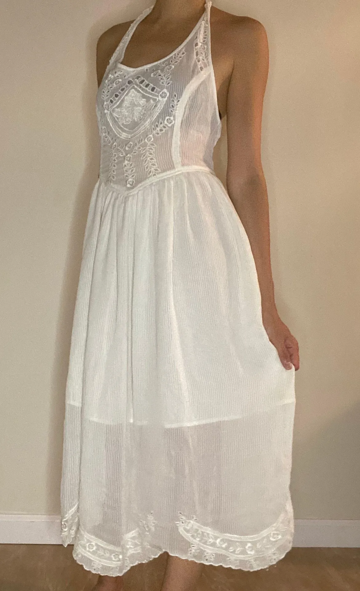 New Romantics collection dainty lace halter tie white dress S - Image 3