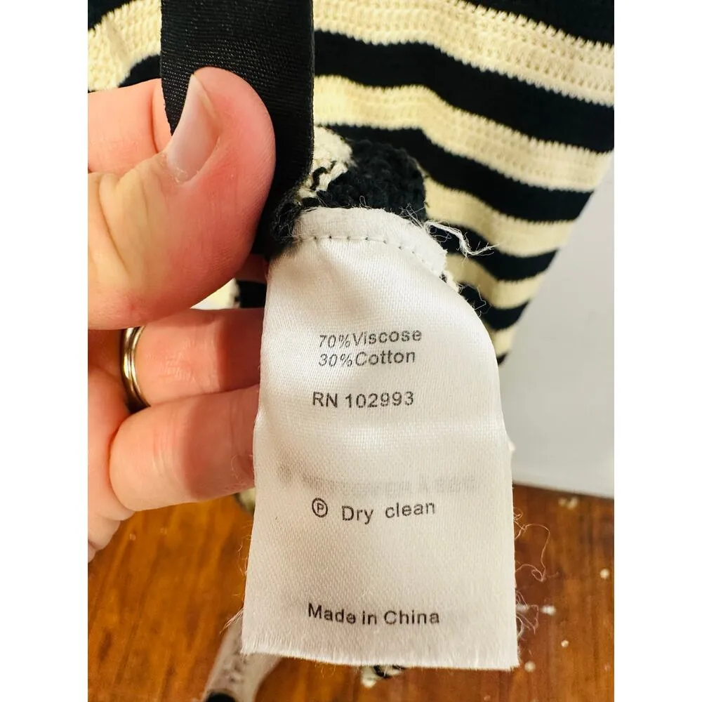 JASON WU Black White Striped Knit Boat Neck Vacay Maxi Dress Size Medium - Image 8