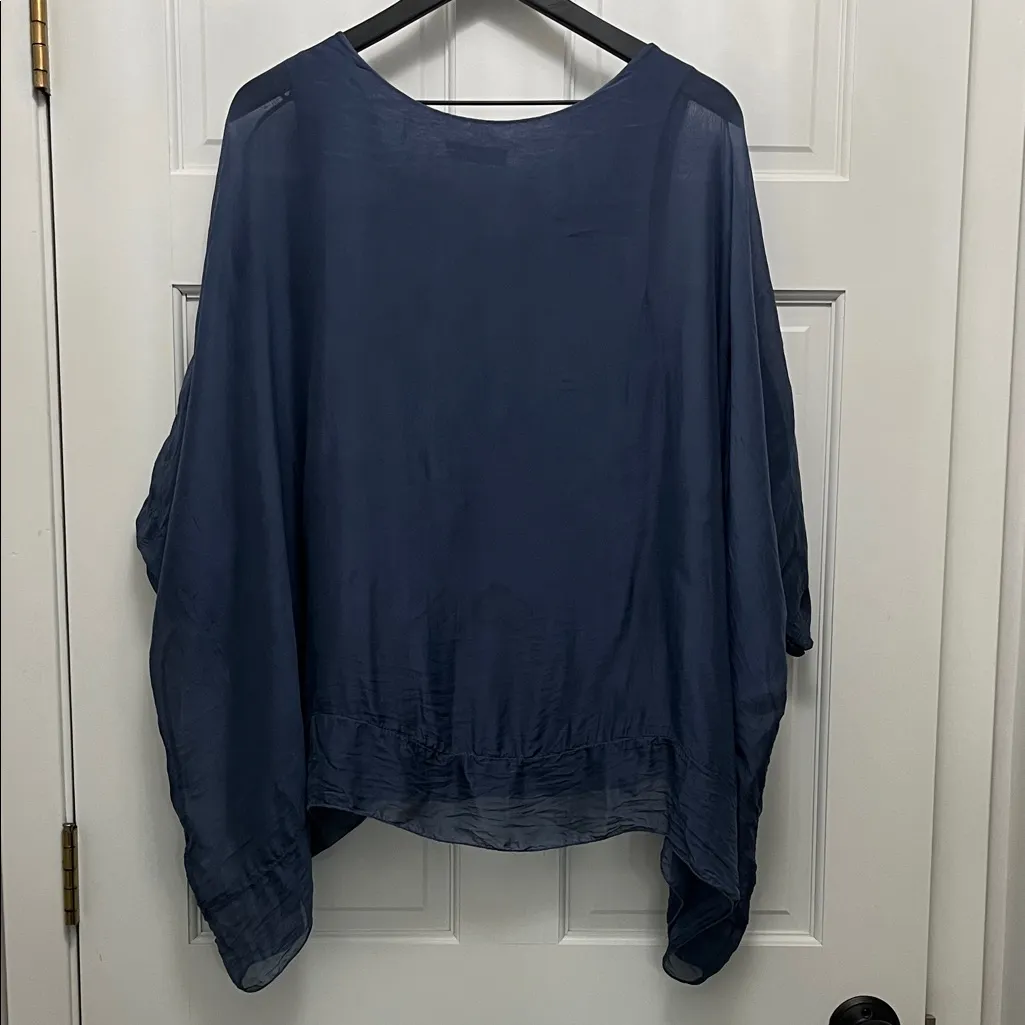 Scandal Italian Slate Blue Ethereal Short Sleeve Blouse Top - Image 7