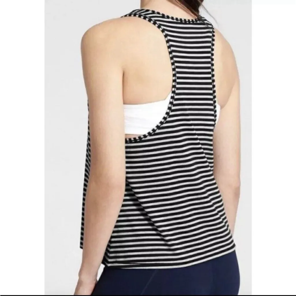 Athleta Essence Navy Gray Stripe Racerback Tank Top - Image 2