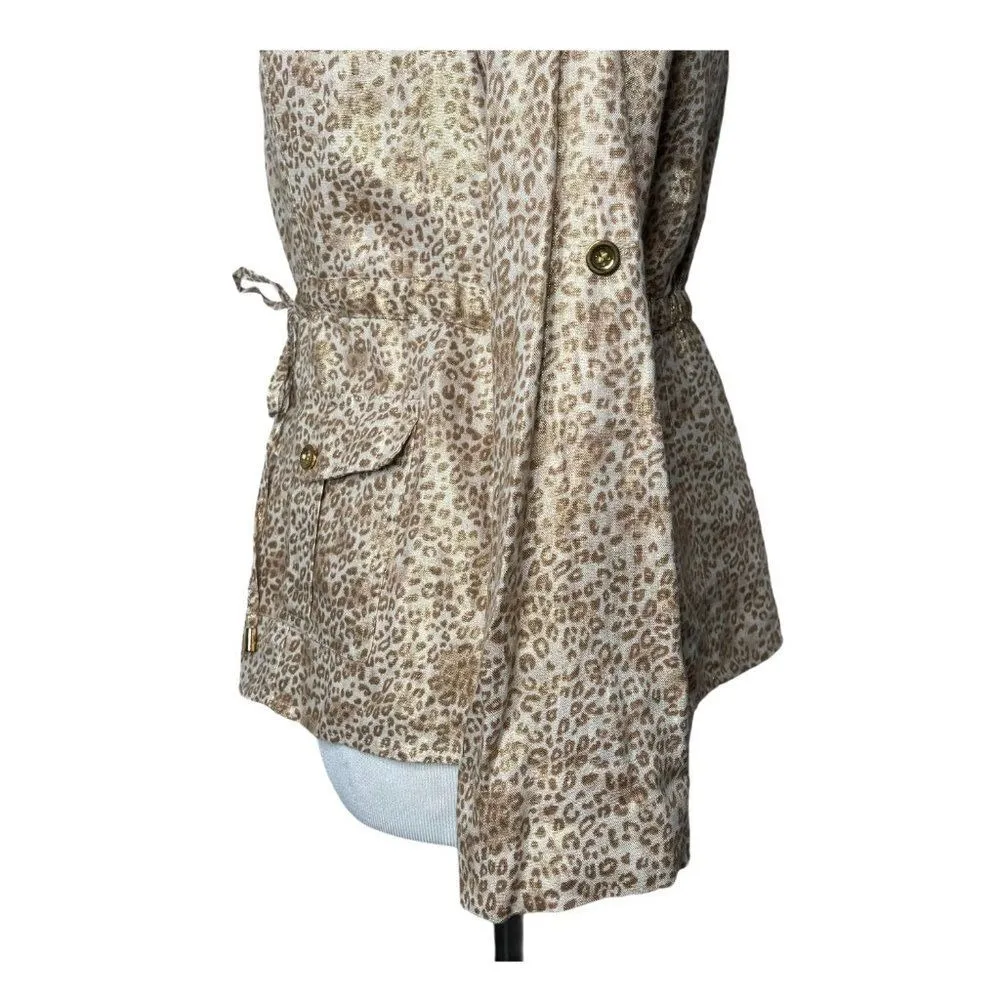 Charter Club Leopard Print Jacket Size S P Metallic Gold 100% Linen Top NEW - Image 9