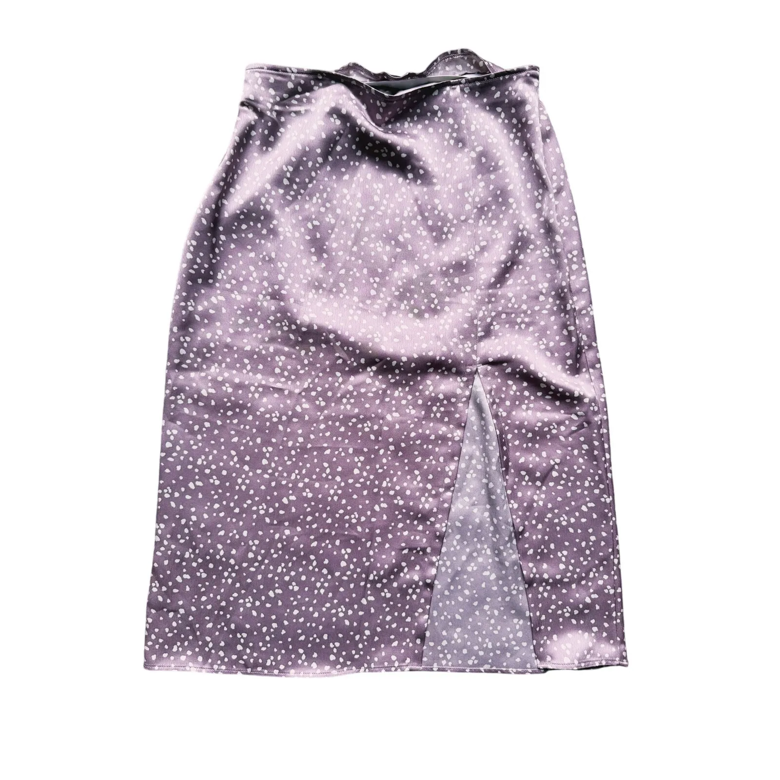 Abercrombie Satin Slit Polka Dot Midi Skirt Small P Lavender Coquette Whimsical - Image 2