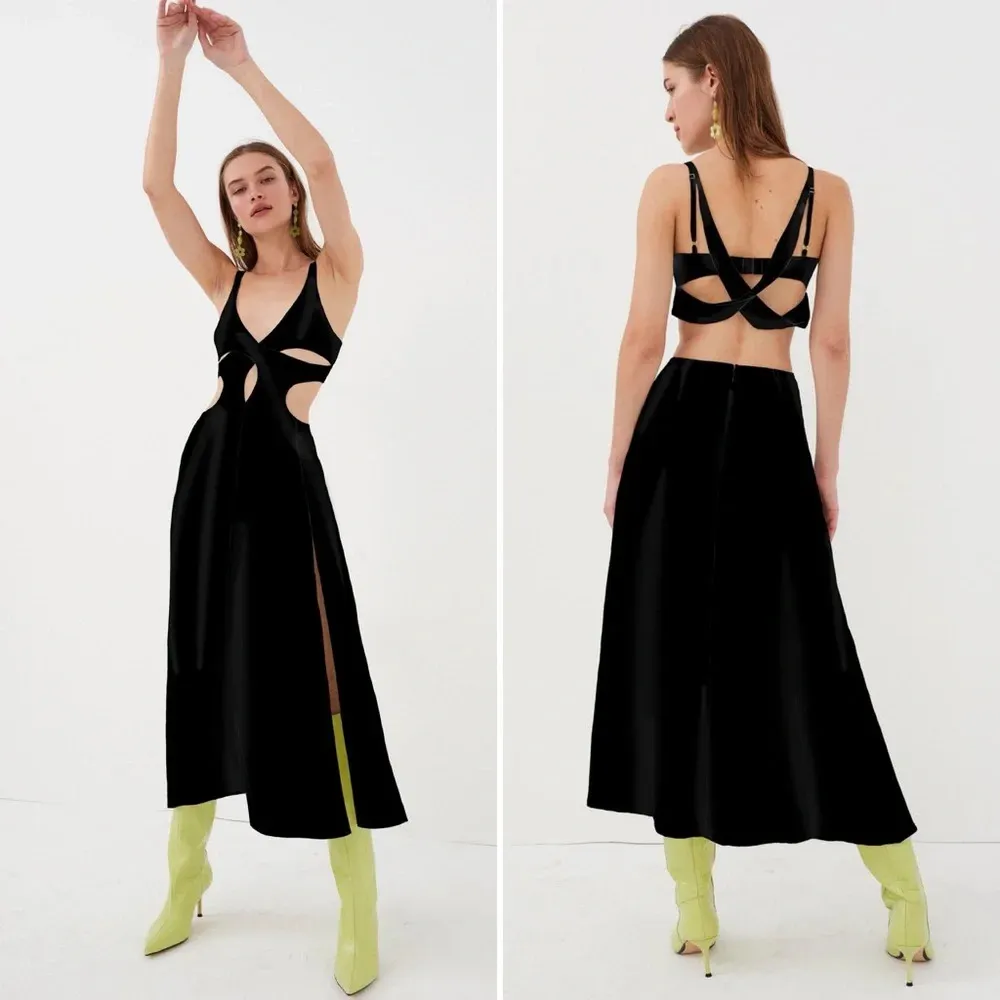 NWT For Love & Lemons - Yori Midi Dres - Black Size XS - Image 9